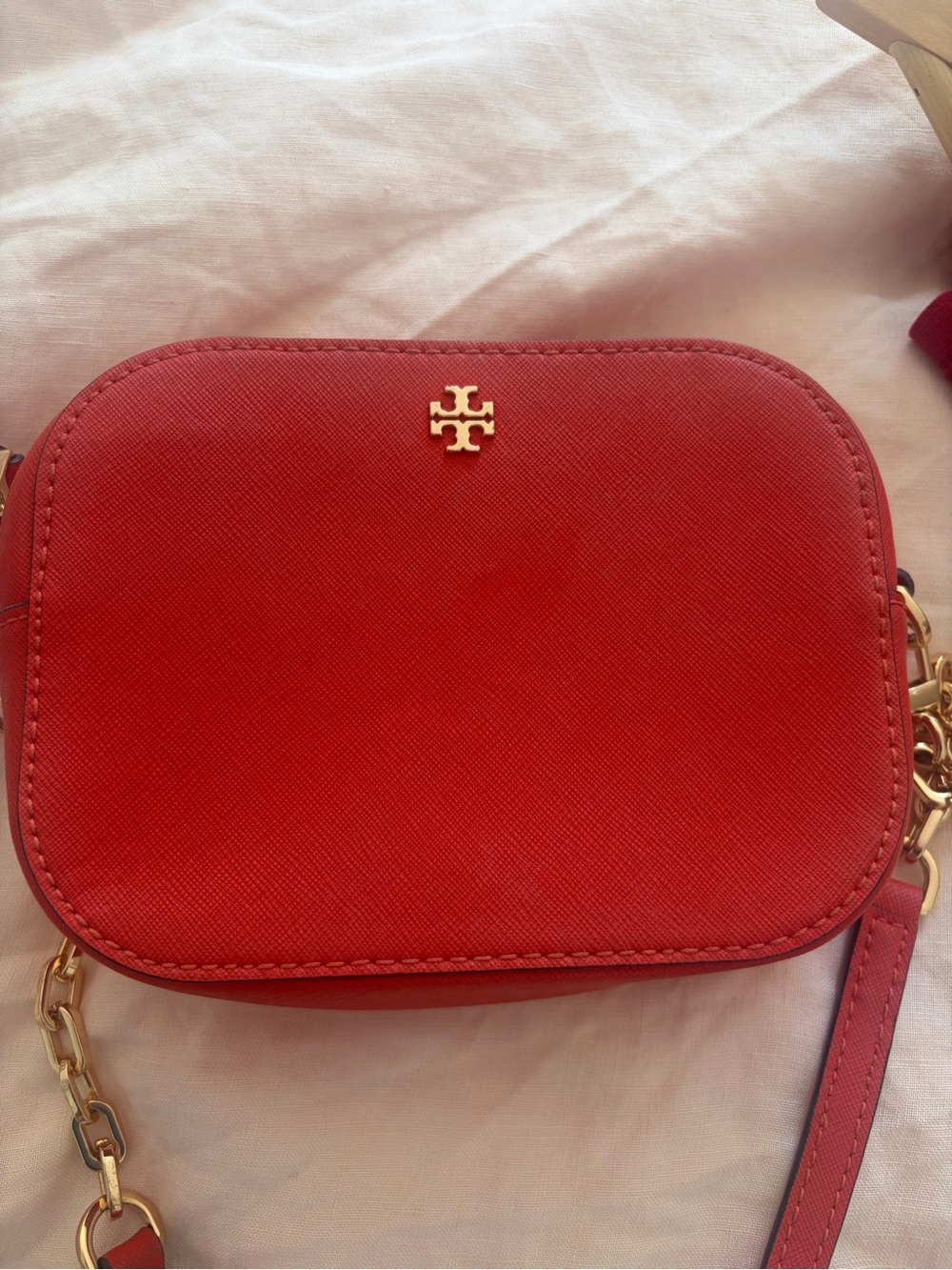 Tory Burch Emerson Red Saffiano Leather Crossbody Bag